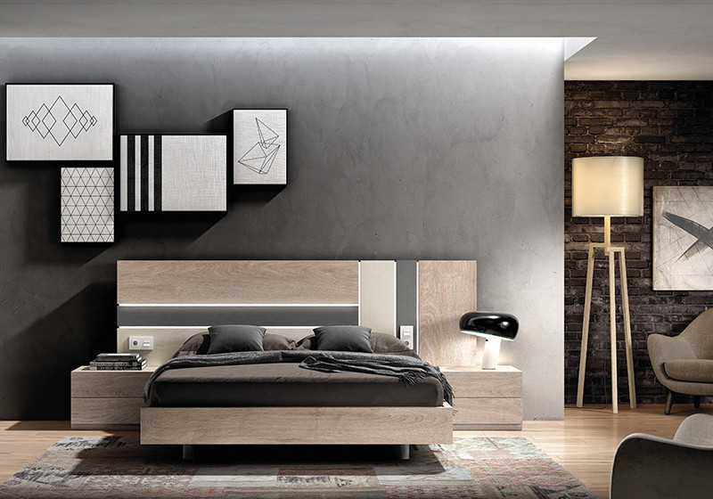 Habitacion moderna en color gris oscuro con detalles blancos
