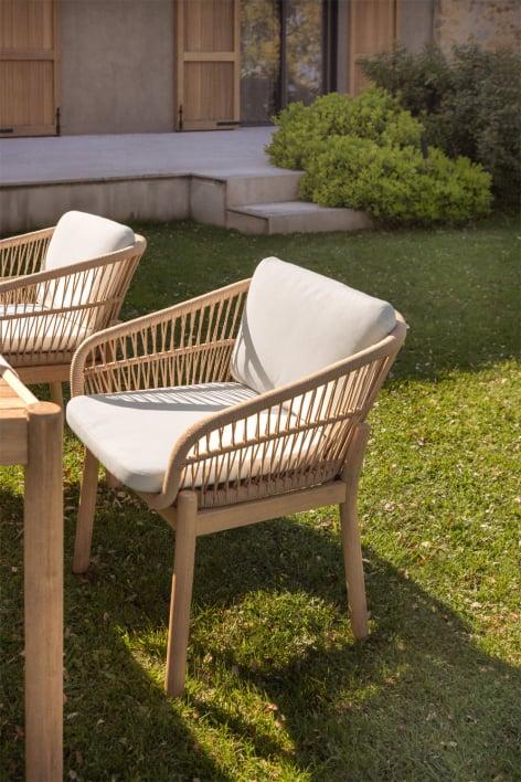 Silla de jardín con reposabrazos en madera de acacia y cuerda trenzada Karvia